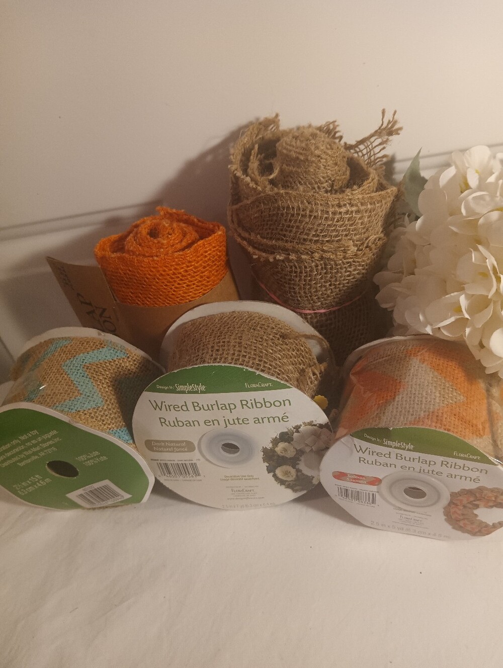 Burlap Floral Ribbon 5 Rolls